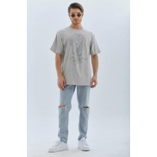 Unisex Oversize Taşlı Bisiklet Yaka T-Shirt
