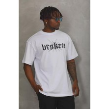 Unisex Oversize Baskılı Bisiklet Yaka T-Shirt
