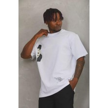 Unisex Oversize Baskılı Bisiklet Yaka T-Shirt