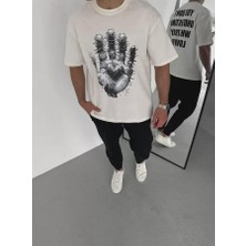 Unisex Bisiklet Yaka Baskılı Oversize T-Shirt