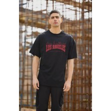 Unisex Bisiklet Yaka Baskılı Oversize T-Shirt