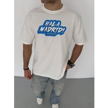 Unisex Bisiklet Yaka Baskılı Oversize T-Shirt