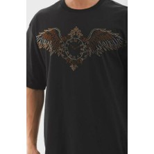 Unisex Oversize Taşlı Bisiklet Yaka T-Shirt