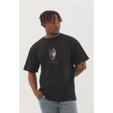 Unisex Oversize Baskılı Bisiklet Yaka T-Shirt