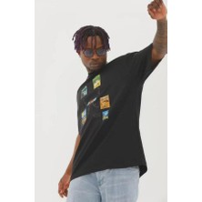 Unisex Oversize Baskılı Bisiklet Yaka T-Shirt