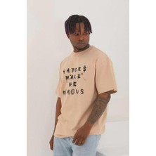 Unisex Oversize Baskılı Bisiklet Yaka T-Shirt