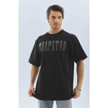 Unisex Oversize Taşlı Bisiklet Yaka T-Shirt