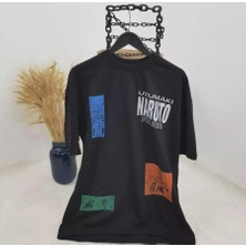 Unisex Bisiklet Yaka Baskılı Oversize T-Shirt