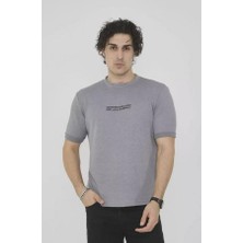 Unisex Bisiklet Yaka Slim Fit T-Shirt- Gri