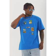 Unisex Oversize Baskılı Bisiklet Yaka T-Shirt