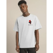 Unisex Bisiklet Yaka Baskılı Oversize T-Shirt