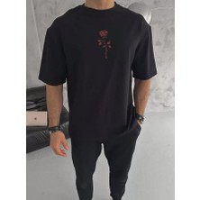 Unisex Bisiklet Yaka Baskılı Oversize T-Shirt