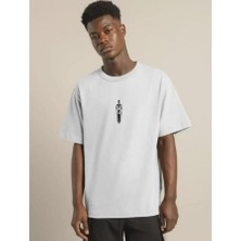 Unisex Bisiklet Yaka Baskılı Oversize T-Shirt