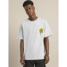 Unisex Bisiklet Yaka Baskılı Oversize T-Shirt