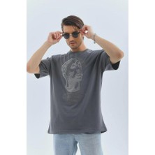 Unisex Oversize Taşlı Bisiklet Yaka T-Shirt