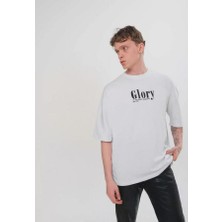 Unisex Bisiklet Yaka Baskılı Oversize T-Shirt