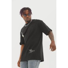 Unisex Oversize Baskılı Bisiklet Yaka T-Shirt