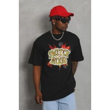 Unisex Oversize Baskılı Bisiklet Yaka T-Shirt