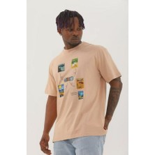 Unisex Oversize Baskılı Bisiklet Yaka T-Shirt