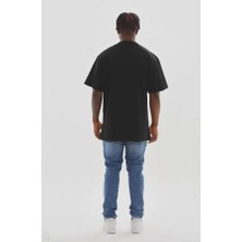 Unisex Kuşgözü Detaylı Baskılı Oversize T-Shirt