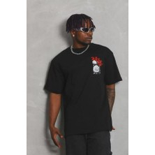 Unisex Oversize Baskılı Bisiklet Yaka T-Shirt