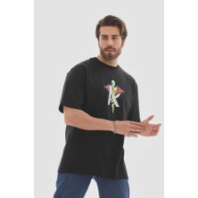 Unisex Bisiklet Yaka Baskılı Oversize T-Shirt
