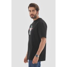 Unisex Bisiklet Yaka Baskılı Oversize T-Shirt