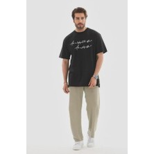 Unisex Bisiklet Yaka Baskılı Oversize T-Shirt