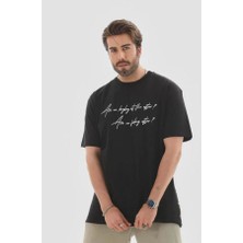Unisex Bisiklet Yaka Baskılı Oversize T-Shirt