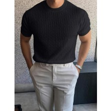 Kısa Kollu Bisiklet Yaka Triko Bluz