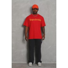 Unisex Oversize Baskılı Bisiklet Yaka T-Shirt