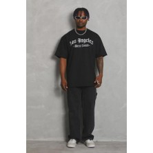 Unisex Oversize Baskılı Bisiklet Yaka T-Shirt