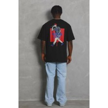 Unisex Oversize Baskılı Bisiklet Yaka T-Shirt