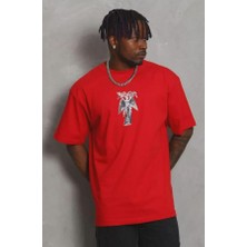 Unisex Oversize Baskılı Bisiklet Yaka T-Shirt