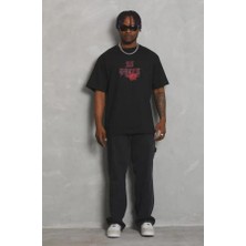 Unisex Oversize Baskılı Bisiklet Yaka T-Shirt