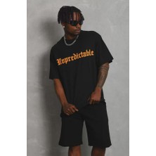 Unisex Oversize Baskılı Bisiklet Yaka T-Shirt