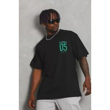 Unisex Oversize Baskılı Bisiklet Yaka T-Shirt