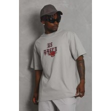 Unisex Oversize Baskılı Bisiklet Yaka T-Shirt