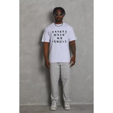 Unisex Oversize Baskılı Bisiklet Yaka T-Shirt