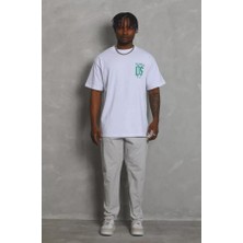 Unisex Oversize Baskılı Bisiklet Yaka T-Shirt