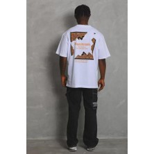 Unisex Oversize Baskılı Bisiklet Yaka T-Shirt