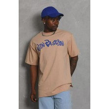 Unisex Oversize Baskılı Bisiklet Yaka T-Shirt