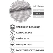 Revna Gri Yıkanabilir Halı – Kaydırmaz Taban, Pamuk Dokuma, Salon Mutfak Koridor için Uygun Şönil Kilim