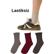 3'lü Paket Lastiksiz, Yüksek Pamuk Oranı, Yarım Konç Kadın Çorap @lazio