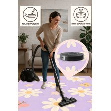 Lofy Halı Papatya Desenli Mor Çocuk Odası Halısı Yıkanabilir 120X180