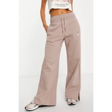 Nike Phoenix Fleece Wide High Rise Sweatpants Kadın Yüksek Bel Yırtmaçlı Geniş Paça Eşofman Altı Bej