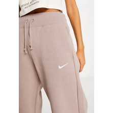Nike Phoenix Fleece Wide High Rise Sweatpants Kadın Yüksek Bel Yırtmaçlı Geniş Paça Eşofman Altı Bej