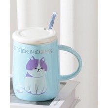 Porselen Kupa Kapaklı Kaşıklı Kedi I See The Love In Your Eyes 1 Adet