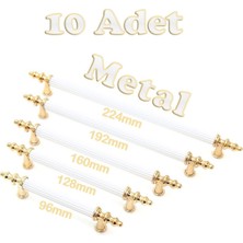 Tuana Rustik Alüminyum Metal Lüks Modern Mobilya Çekmece Mutfak Dolabı Kulpu Beyaz-Gold (10 Adet)