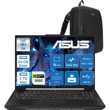 Asus Tuf Gaming F16 FX607VJ Intel Core 5-210H 24GB 4tb SSD RTX3050 6gb 16 Inç Wuxga 144Hz IPS Freedos Gaming Notebook RL033F15 + Zetta Çanta